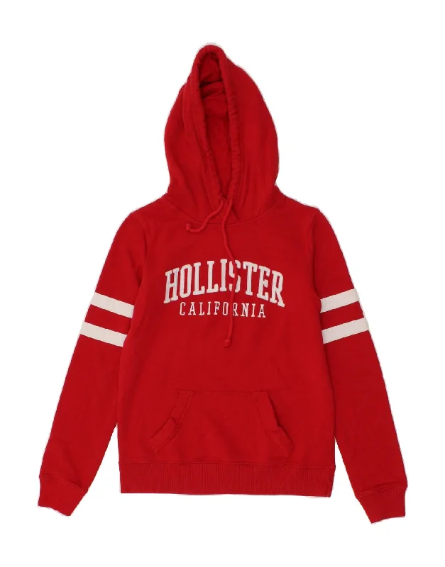 HOLLISTER Womens California Loose Fit Graphic Hoodie Jumper UK 6 XS Red