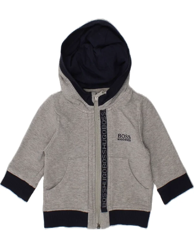 HUGO BOSS Baby Boys Zip Hoodie Sweater 6-9 Months Grey Colourblock Cotton Hoodie with Exposed Zipper Edgy Industrial HUGO BOSS Baby Boys Zip Hoodie Sweater 6-9 Months Grey Colourblock Cotton Hoodie with Exposed Zipper Edgy Industrial
