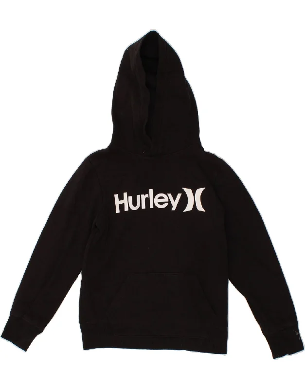 HURLEY Boys Graphic Hoodie Jumper 7-8 Years Black Cotton