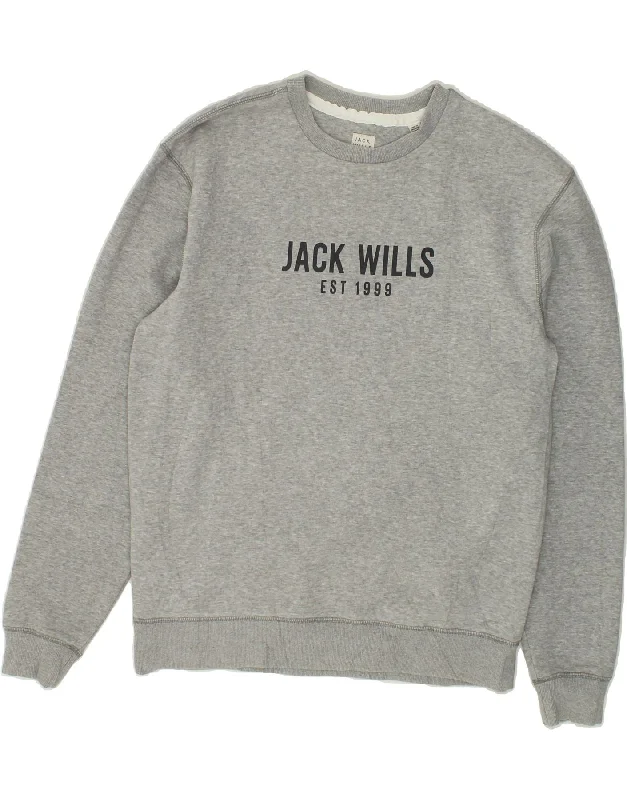 JACK WILLS Mens Graphic Sweatshirt Jumper Small Grey Cotton