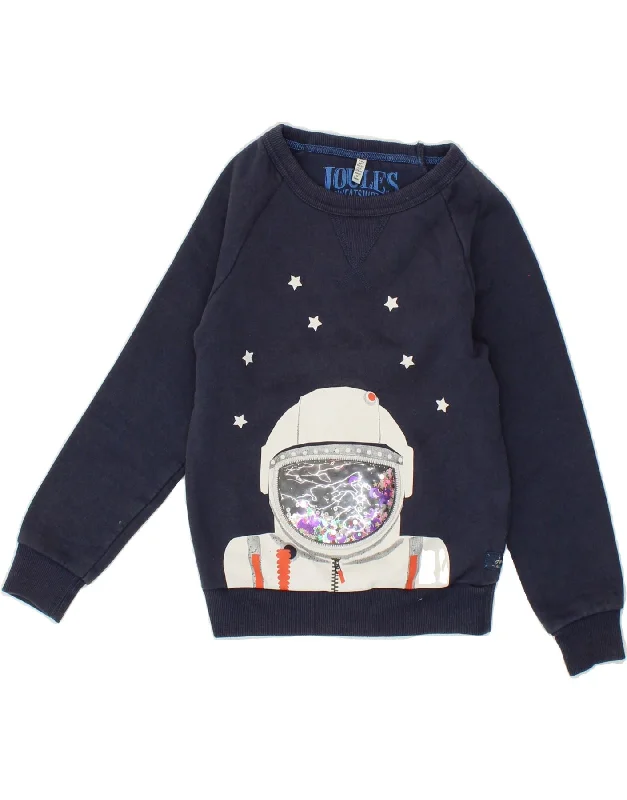 JULES Girls Graphic Sweatshirt Jumper 7-8 Years Navy Blue Cotton