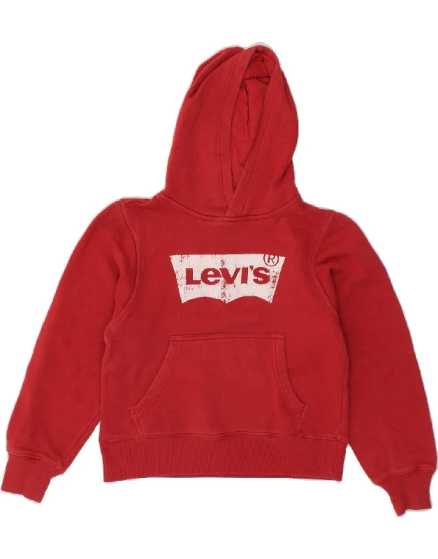 LEVI'S Boys Graphic Hoodie Jumper 8-9 Years Small  Red Cotton