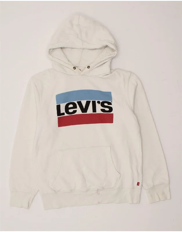 LEVI'S Womens Graphic Hoodie Jumper UK 12 Medium White Cotton