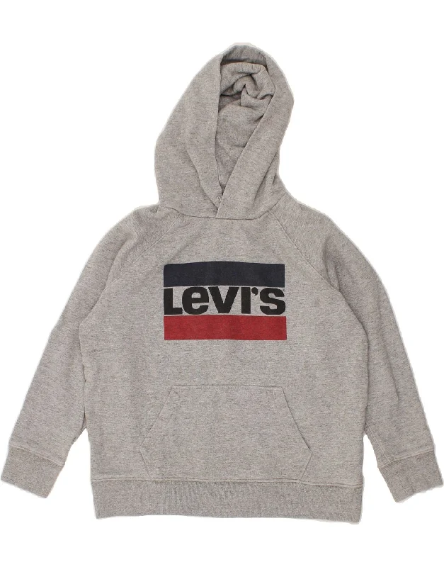 LEVI'S Womens Oversized Graphic Hoodie Jumper UK 10 Small Grey Cotton