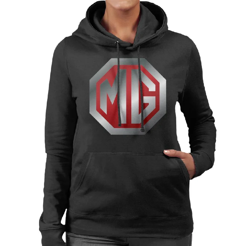 MG Shiny Red And Chrome Logo British Motor Heritage Women's Hooded Sweatshirt