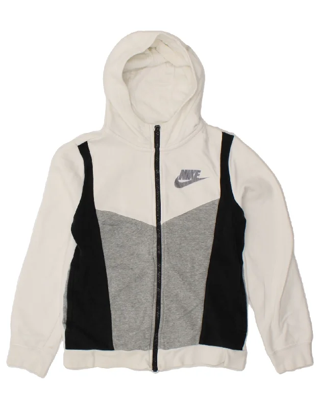 NIKE Boys Zip Hoodie Sweater 10-11 Years Medium  White Colourblock Cotton