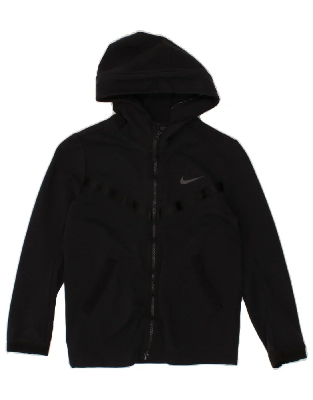 NIKE Boys Zip Hoodie Sweater 8-9 Years Small  Black Nylon