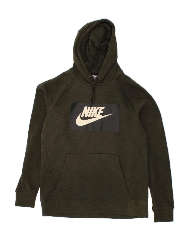 NIKE Mens Graphic Hoodie Jumper Medium Khaki Cotton