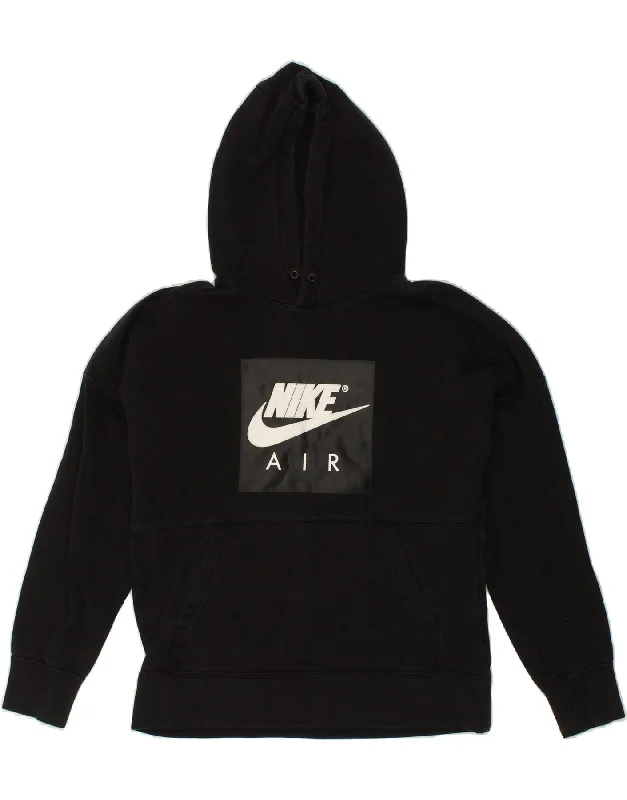 NIKE Mens Graphic Hoodie Jumper Small Black Cotton