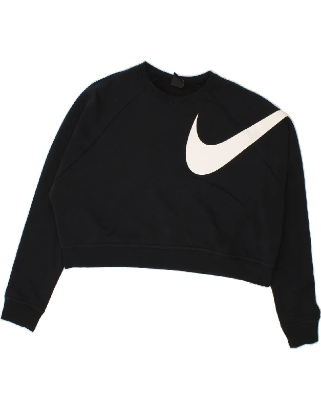 NIKE Womens Dri Fit Oversized Crop Sweatshirt Jumper UK 16 Large Black