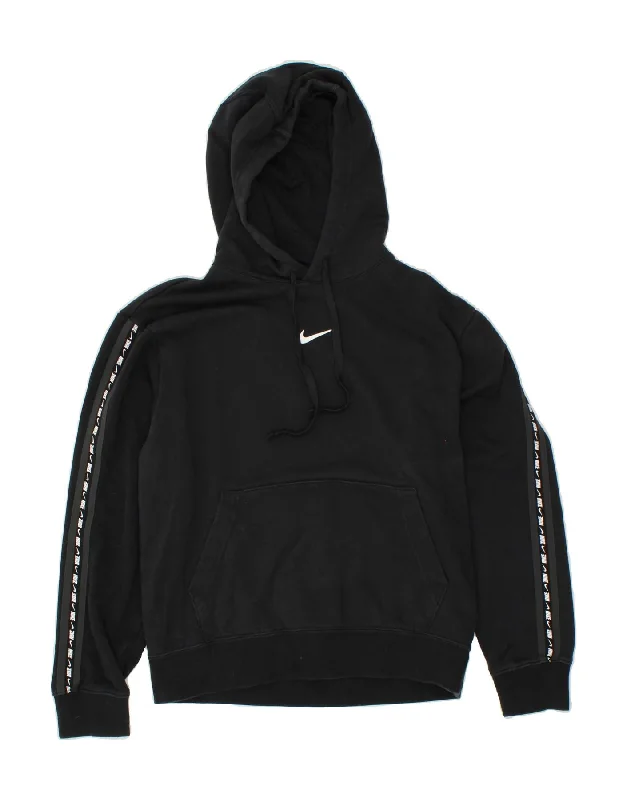 NIKE Womens Graphic Hoodie Jumper UK 10 Small Black Cotton