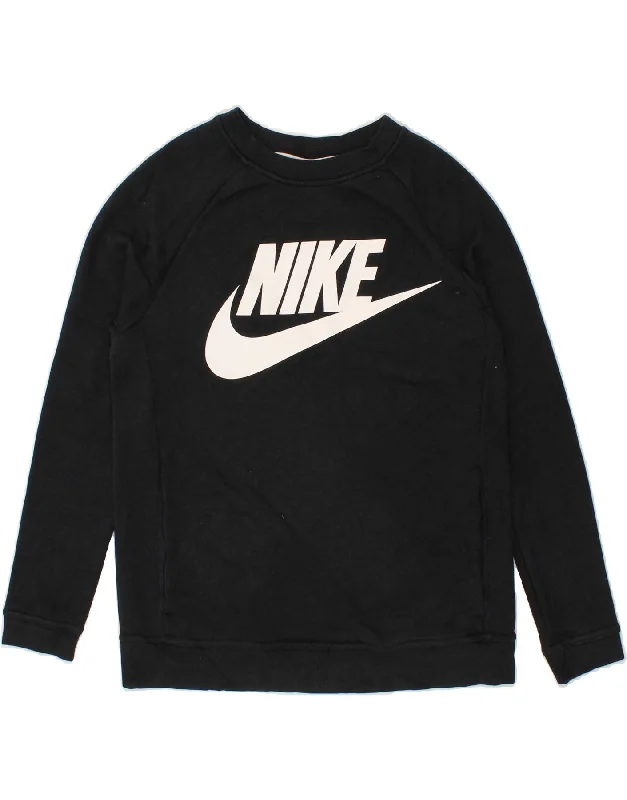 NIKE Womens Graphic Sweatshirt Jumper UK 6 XS Black Cotton