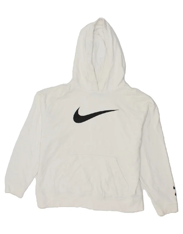 NIKE Womens Loose Fit Graphic Hoodie Jumper UK 14 Medium White Cotton