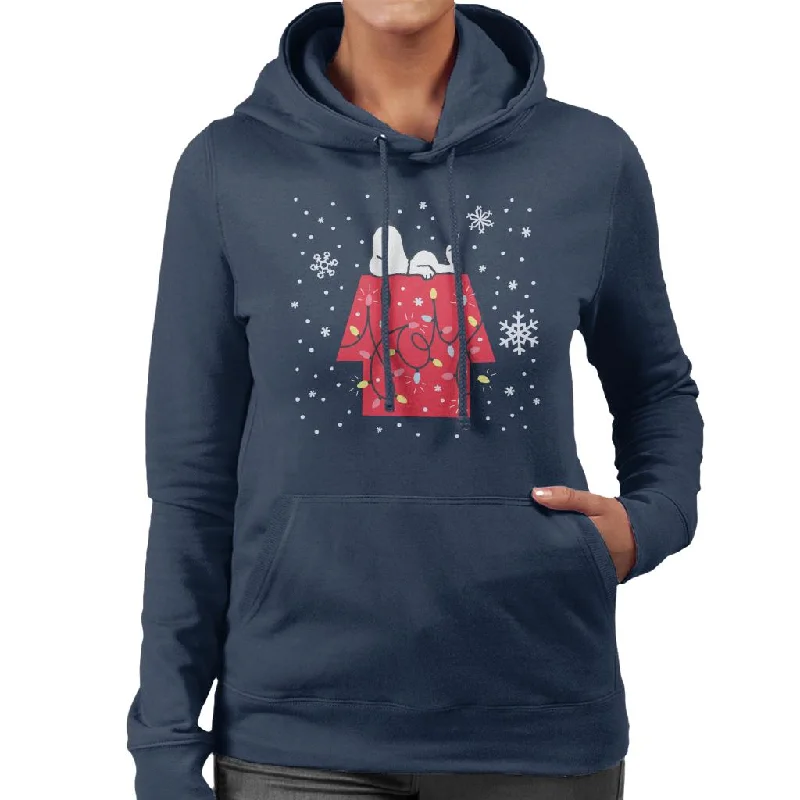 Peanuts Christmas Snoopy Lying Down Snowflakes Women's Hooded Sweatshirt Hoodie with Exposed Zipper Edgy Industrial Peanuts Christmas Snoopy Lying Down Snowflakes Women's Hooded Sweatshirt Hoodie with Exposed Zipper Edgy Industrial