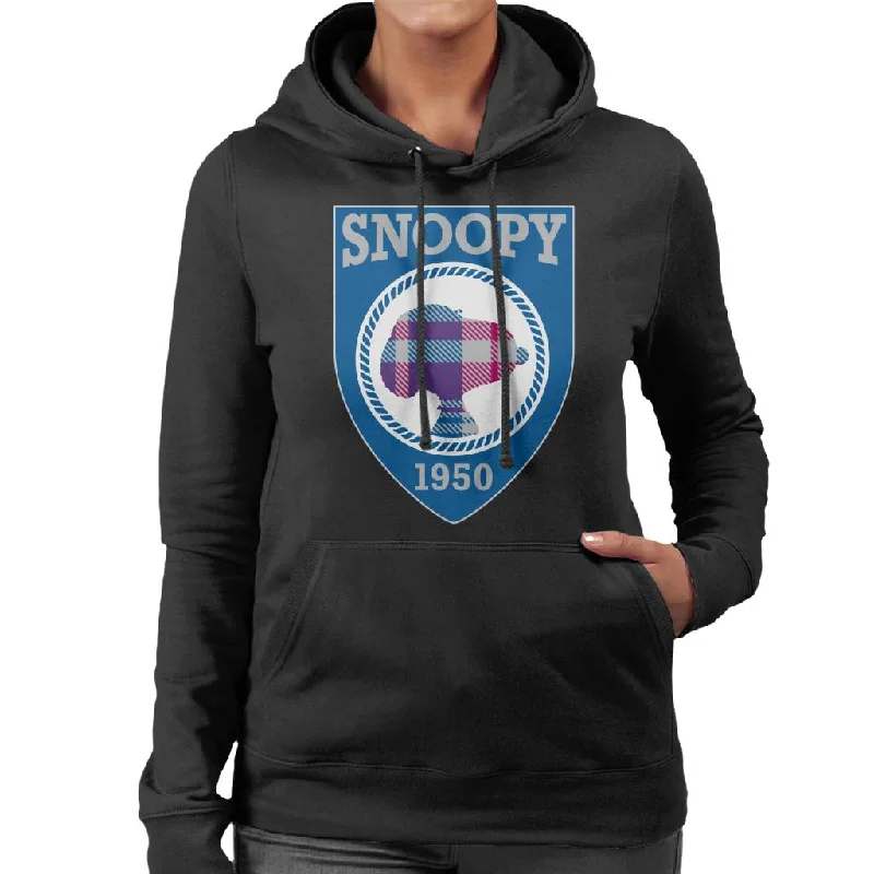 Peanuts Snoopy 1950 Blue Badge Design Women's Hooded Sweatshirt