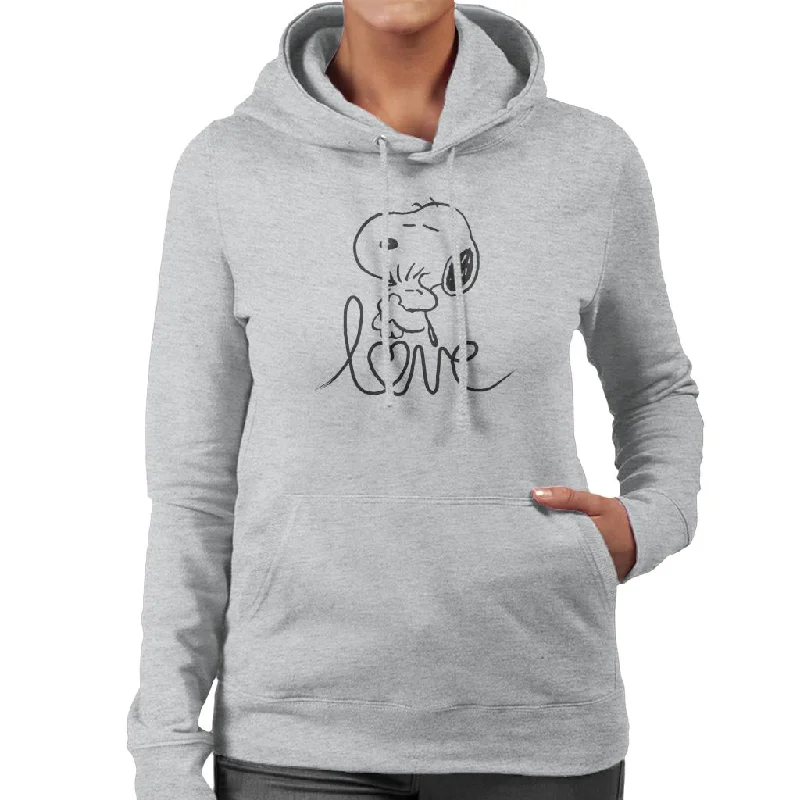 Peanuts Snoopy And Woodstock Love Outline Women's Hooded Sweatshirt Hoodie with Half-Zip Sporty Casual Peanuts Snoopy And Woodstock Love Outline Women's Hooded Sweatshirt Hoodie with Half-Zip Sporty Casual