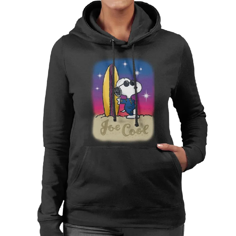 Peanuts Snoopy Cool Sunglass Surfer Women's Hooded Sweatshirt Hoodie with Hem Frayed Vintage Worn Peanuts Snoopy Cool Sunglass Surfer Women's Hooded Sweatshirt Hoodie with Hem Frayed Vintage Worn