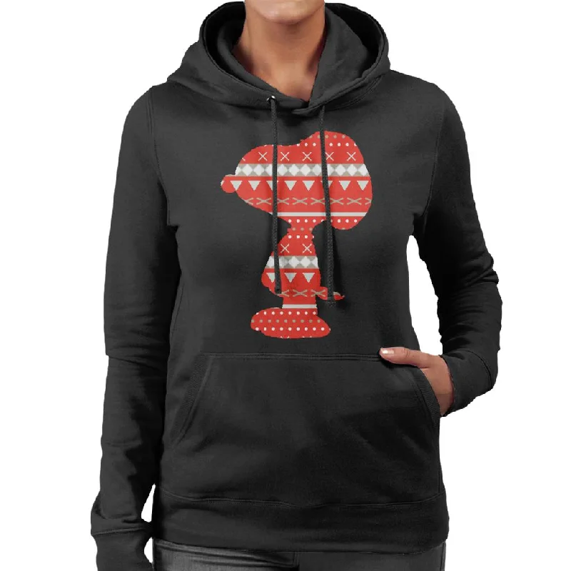 Peanuts Snoopy Red Pattern Silhouette Women's Hooded Sweatshirt