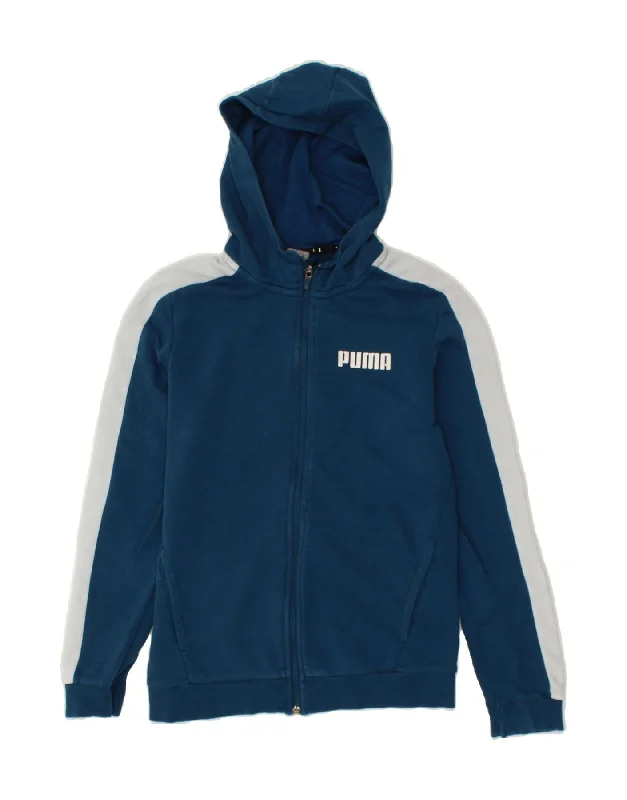 PUMA Boys Zip Hoodie Sweater 13-14 Years Blue Colourblock Cotton