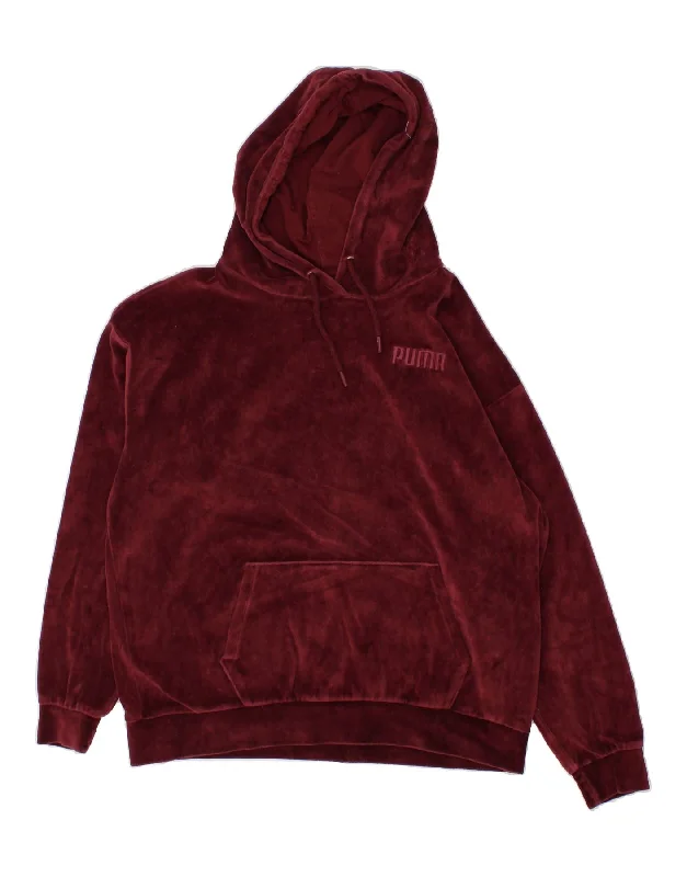 PUMA Womens Velour Oversized Hoodie Jumper UK 12 Medium Burgundy Cotton