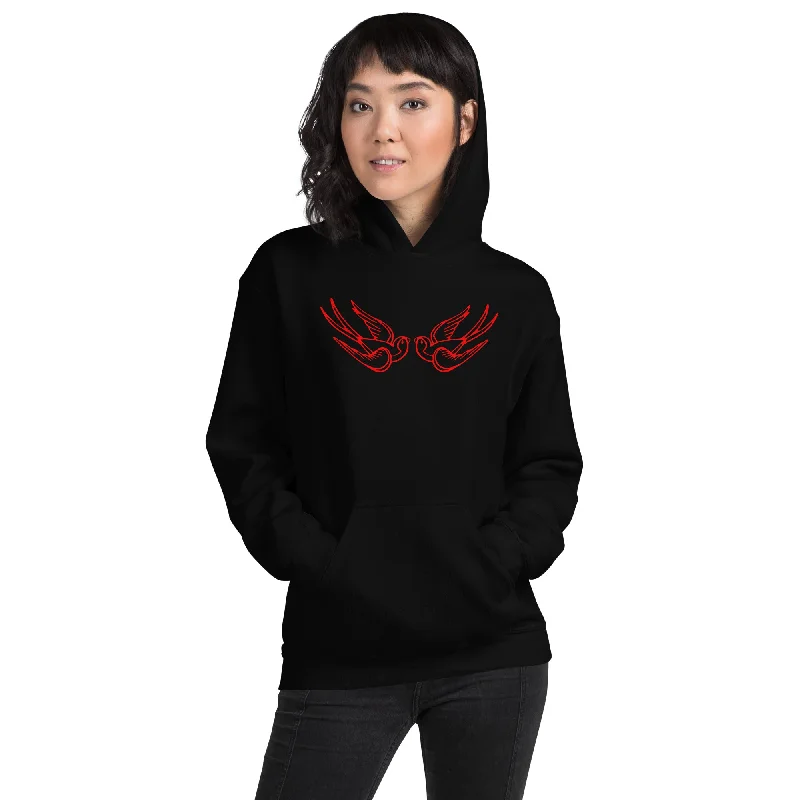 Red Falling Sparrows Tattoo Style Bird Hoodie Sweatshirt