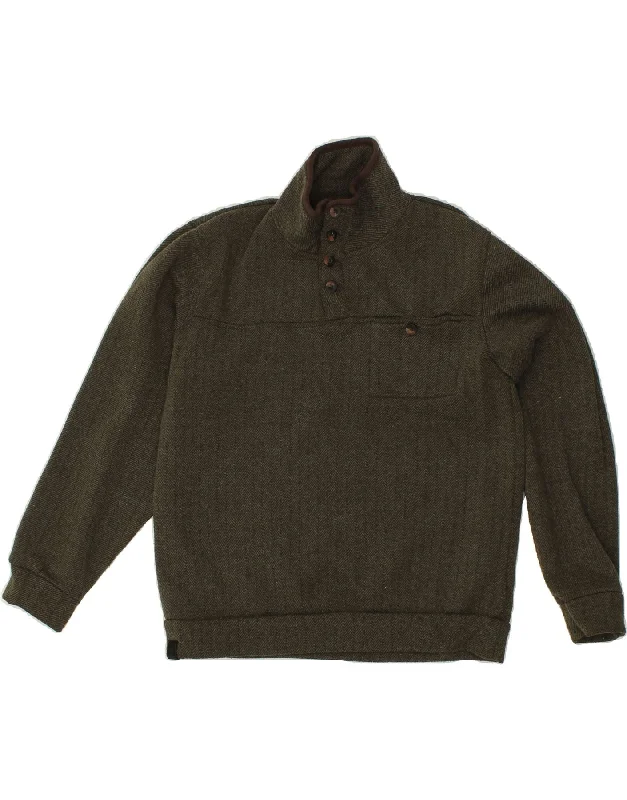 REGATTA Mens Button Neck Sweatshirt Jumper Small Green Herringbone