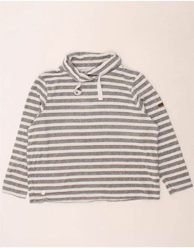 REGATTA Womens Roll Neck Sweatshirt Jumper UK 20 2XL Grey Striped Cotton Hoodie with Thumb Holes Functional Cozy REGATTA Womens Roll Neck Sweatshirt Jumper UK 20 2XL Grey Striped Cotton Hoodie with Thumb Holes Functional Cozy