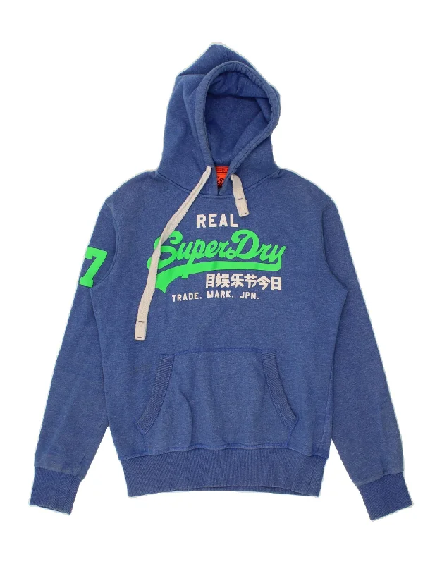 SUPERDRY Mens Graphic Hoodie Jumper Medium Blue Cotton