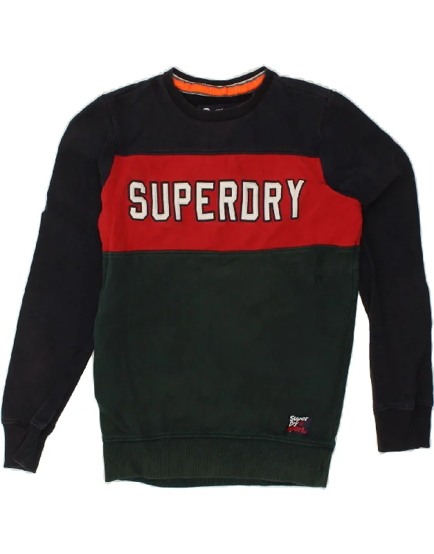 SUPERDRY Mens Graphic Sweatshirt Jumper Small Green Colourblock Cotton