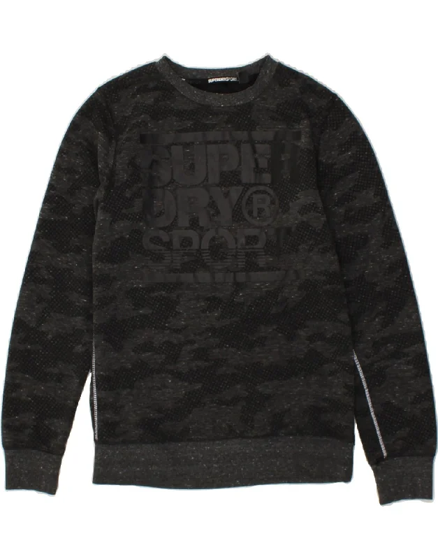 SUPERDRY Womens Graphic Sweatshirt Jumper UK 14 Medium Grey Camouflage