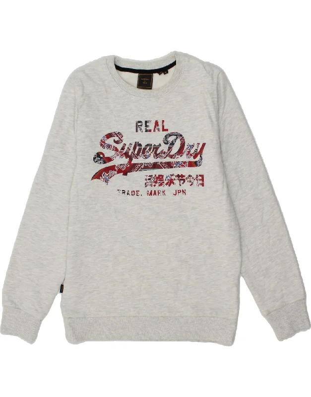 SUPERDRY Womens Graphic Sweatshirt Jumper UK 18 XL Grey Cotton