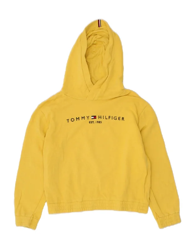 TOMMY HILFIGER Girls Graphic Hoodie Jumper 11-12 Years Yellow Cotton