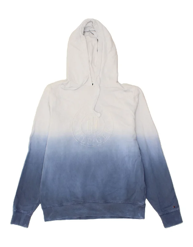 TOMMY HILFIGER Mens Graphic Hoodie Jumper Large Blue Colourblock Cotton Hoodie with Frayed Bohemian Relaxed TOMMY HILFIGER Mens Graphic Hoodie Jumper Large Blue Colourblock Cotton Hoodie with Frayed Bohemian Relaxed