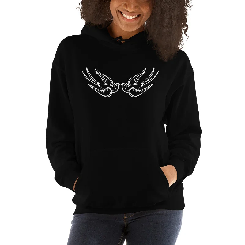 White Falling Sparrows Tattoo Style Bird Hoodie Sweatshirt