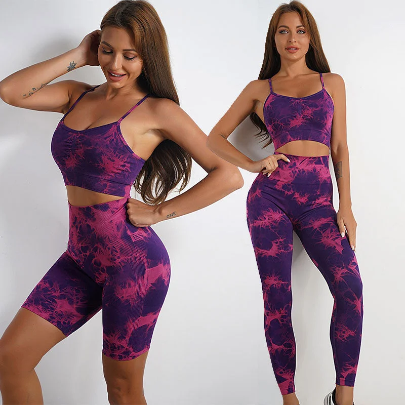 Tie Dye Seamless Yoga Set for Women: Sports Bra, Leggings, and Shorts