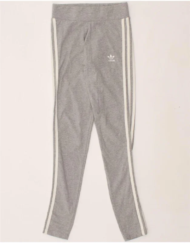 ADIDAS Womens Leggings UK 8 Small Grey Cotton