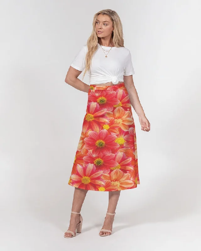 Beautiful blood orange flower design Women's All-Over Print A-Line Midi Skirt linen skirt relaxed Beautiful blood orange flower design Women's All-Over Print A-Line Midi Skirt linen skirt relaxed