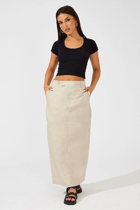 Beige Maxi Skirt High Rise