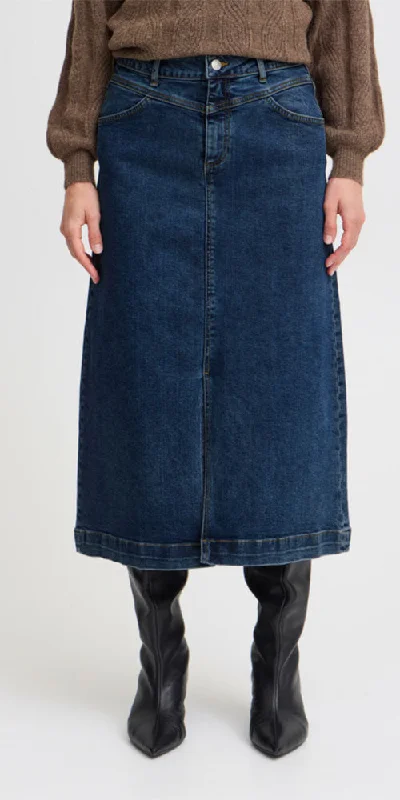 B.Young Denim Midi Skirt a-line skirt cut