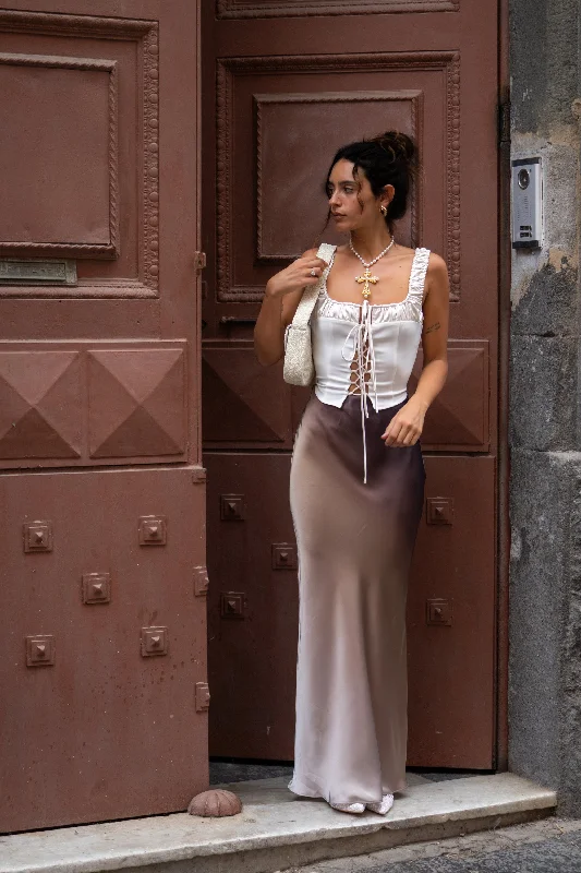 Dolce Mocha Ombre Satin Maxi Skirt zip skirt side