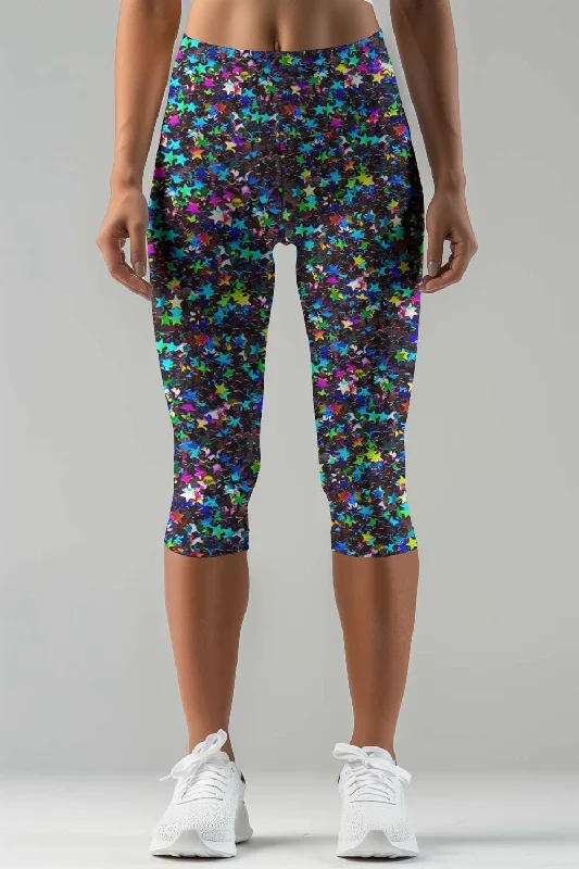 Fireworks Ellie Stars Print Performance Yoga Capri Leggings - Women