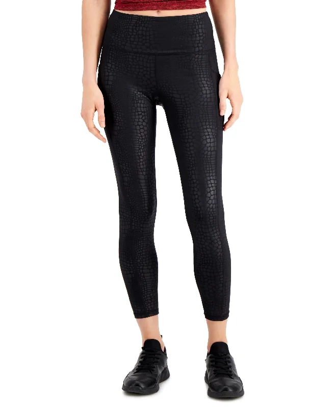 ID Ideology Womens Compression Croc Embossed Side Pocket 7/8 Length Leggings