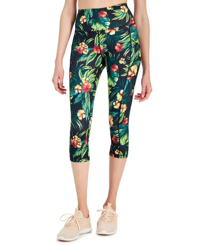 ID Ideology Womens Tropical Side Pocket Cropped Leggings