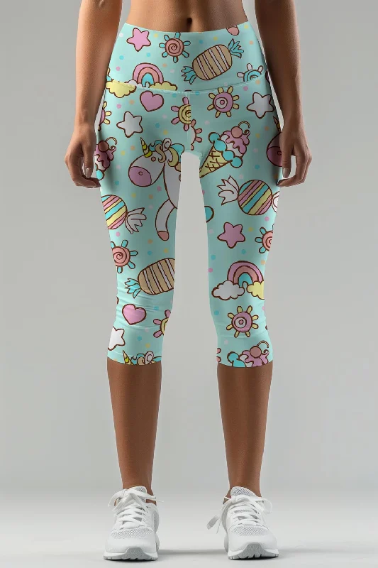 My Friend Unicorn Ellie Mint Performance Yoga Capri Leggings - Women