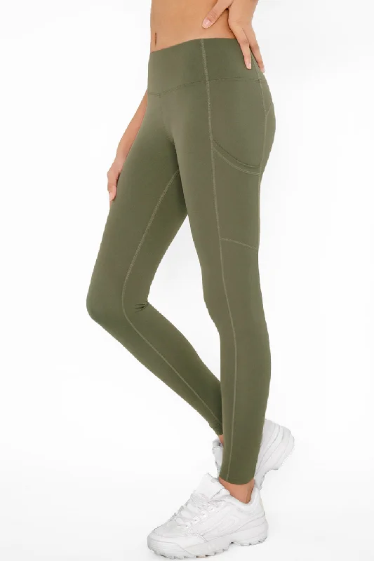 BF SALE! Olive Khaki Green Cassi Side Pockets Workout Yoga Leggings - Women