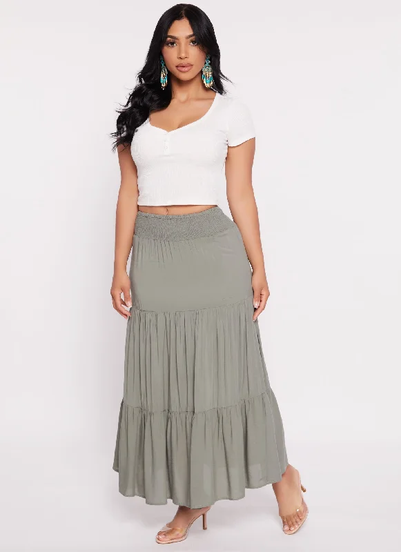 Smocked Waist Tiered Maxi Skirt