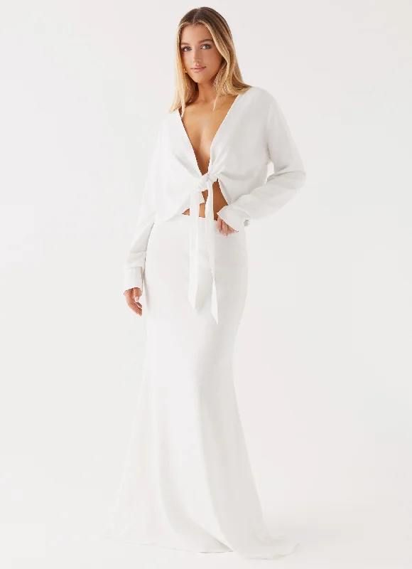 Parker Linen Maxi Skirt - White velvet skirt rich