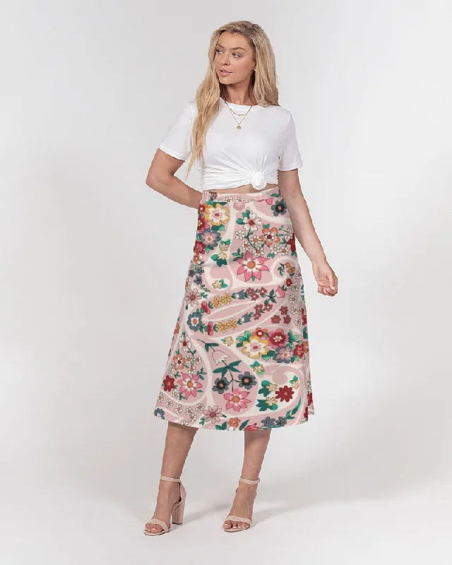 Pink abstract Pretty Sisters Women's All-Over Print A-Line Midi Skirt chiffon skirt lightweight Pink abstract Pretty Sisters Women's All-Over Print A-Line Midi Skirt chiffon skirt lightweight