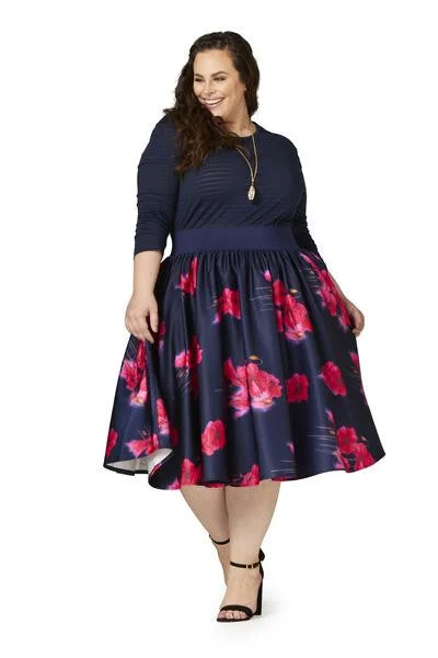 Soiree Midi Skirt - Navy/Pink Floral