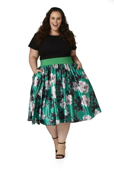 Soiree Midi Skirt - Teal/Pink Floral